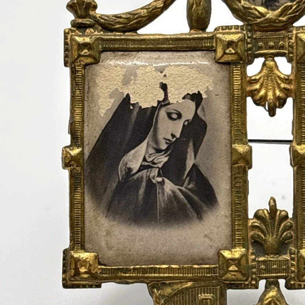 Antique German Gilt Brass Miniature Devotional Alter Frame 2.5